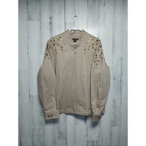 Bob Mackie Jacket Womens XL Beige Full Zip Bejeweled Glitter Wearable Art
